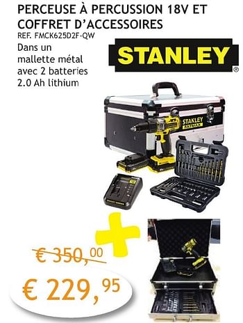 Promoties Stanley perceuse à percussion 18v et coffret d`accessoires - Stanley - Geldig van 03/10/2016 tot 31/10/2016 bij Crea Home