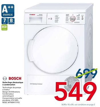Promotions Bosch sèche-linge électronique à condensation - Bosch - Valide de 01/10/2016 à 31/10/2016 chez Kitchenmarket