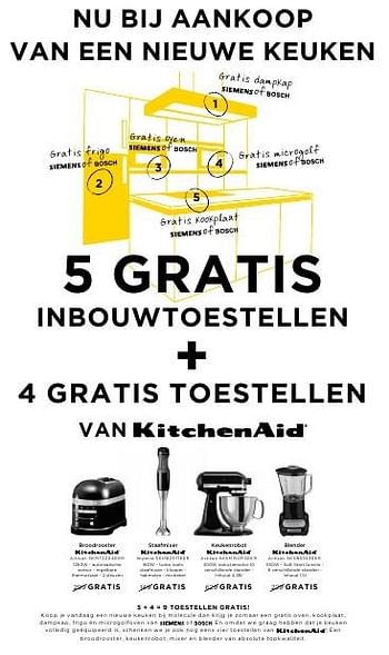 Promoties Bij aankoop van een nieuwe keuken 5 gratis inbouwtoestellen + 4 gratis toestellen van kitchenaid - Kitchenaid - Geldig van 01/10/2016 tot 31/10/2016 bij Molecule