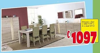 Promoties Dressoir + bar + tafel t19t + 4 x stoel st12 - Huismerk - Budgetmeubelen - Geldig van 01/10/2016 tot 31/10/2016 bij Budget Meubelen