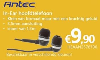 Promoties Antec in-ear hoofdtelefoon - Antec - Geldig van 01/10/2016 tot 16/11/2016 bij Compudeals
