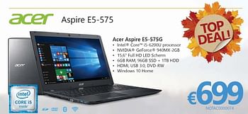 Promoties Notebook acer aspire e5-575 - Acer - Geldig van 01/10/2016 tot 16/11/2016 bij Compudeals