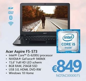 Promoties Notebook acer aspire f5-573 - Acer - Geldig van 01/10/2016 tot 16/11/2016 bij Compudeals
