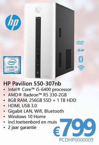 Promotions Krachtige desktop computers hp pavilion 550-307nb - HP - Valide de 01/10/2016 à 16/11/2016 chez Compudeals