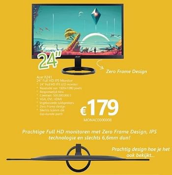 Promotions Acer r241 full hd ips monitor - Acer - Valide de 01/10/2016 à 16/11/2016 chez Compudeals
