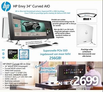 Promotions Hp envy curved aio all-in-one wqhd wva ontspiegeld - HP - Valide de 01/10/2016 à 16/11/2016 chez Compudeals