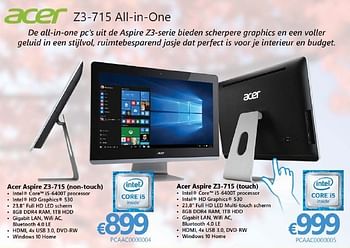 Promoties Acer aspire z3-715 (touch) - Acer - Geldig van 01/10/2016 tot 16/11/2016 bij Compudeals