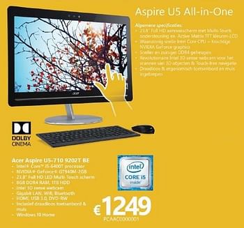 Promotions Acer aspire u5-710 9202t be full hd led multi-touch scherm - Acer - Valide de 01/10/2016 à 16/11/2016 chez Compudeals