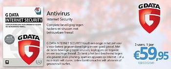 Promotions G data antivirus internet security - G Data - Valide de 01/10/2016 à 16/11/2016 chez Compudeals