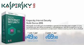 Promotions Kaspersky internet security multi-device 2016 - Kaspersky - Valide de 01/10/2016 à 16/11/2016 chez Compudeals
