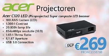 Promoties Acer projectoren c120 led super compacte led beamer - Acer - Geldig van 01/10/2016 tot 16/11/2016 bij Compudeals