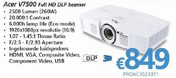 Promotions Acer projectoren v7500 full hd dlp beamer - Acer - Valide de 01/10/2016 à 16/11/2016 chez Compudeals