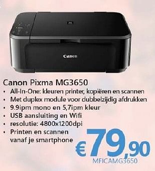 Promoties Canon printers pixma3650 - Canon - Geldig van 01/10/2016 tot 16/11/2016 bij Compudeals