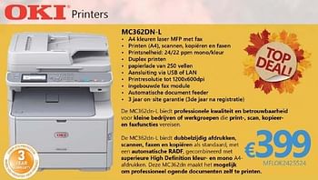 Promotions Oki printers mc362dn-l - OKI - Valide de 01/10/2016 à 16/11/2016 chez Compudeals