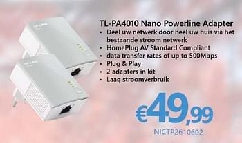 Promotions Tp-link tl-pa4010 nano powerline adapter - TP-LINK - Valide de 01/10/2016 à 16/11/2016 chez Compudeals