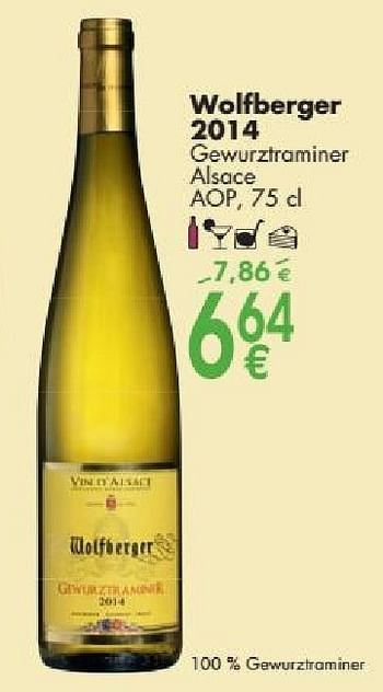 Promotions Wolfberger 2014 gewurztraminer alsace - Vins blancs - Valide de 03/10/2016 à 31/10/2016 chez Cora