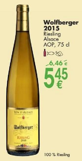Promotions Wolfberger 2015 riesling alsace - Vins blancs - Valide de 03/10/2016 à 31/10/2016 chez Cora