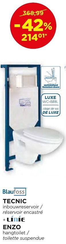 Promoties Tecnic hangtoiletten - toilettes suspendues - Blaufoss - Geldig van 04/10/2016 tot 29/10/2016 bij X2O