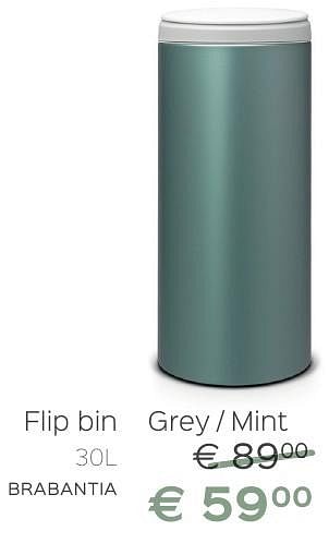 Promoties Brabantia flip bin grey - mint - Brabantia - Geldig van 08/10/2016 tot 12/11/2016 bij ShopWillems