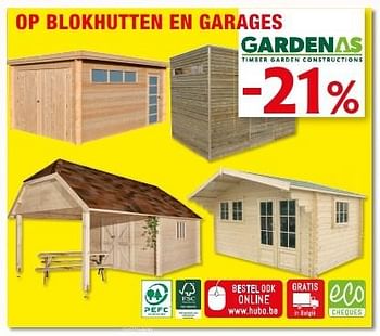 Promotions -21% op blokhutten en garages - Gardenas - Valide de 12/10/2016 à 23/10/2016 chez Hubo
