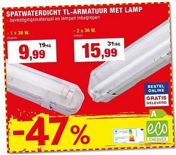 Promotions Spatwaterdicht tl-armatuur met lamp - Marque inconnue - Valide de 12/10/2016 à 23/10/2016 chez Hubo