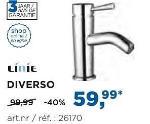Promotions Diverso wastafelkranen - robinets de lavabo - Linie - Valide de 04/10/2016 à 29/10/2016 chez X2O