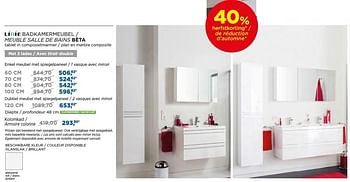 Promoties Badkamermeubel - meuble salle de bains bèta - Linie - Geldig van 04/10/2016 tot 29/10/2016 bij X2O