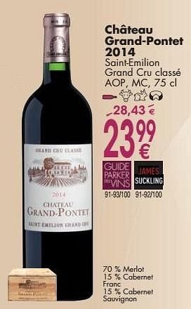 Promotions Château grand-pontet 2014 saint-emilion grand cru classé - Vins rouges - Valide de 03/10/2016 à 31/10/2016 chez Cora