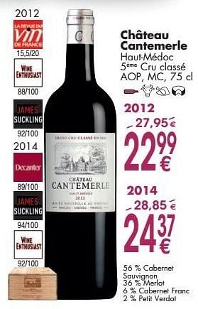 Promoties Château cantemerle haut-médoc cru classé - Rode wijnen - Geldig van 03/10/2016 tot 31/10/2016 bij Cora