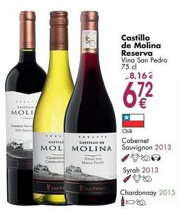 Promoties Castillo de molina reserva vina san pedro - Rode wijnen - Geldig van 03/10/2016 tot 31/10/2016 bij Cora