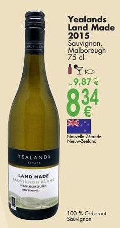 Promoties Yealands land made 2015 sauvignon, malborough - Witte wijnen - Geldig van 03/10/2016 tot 31/10/2016 bij Cora