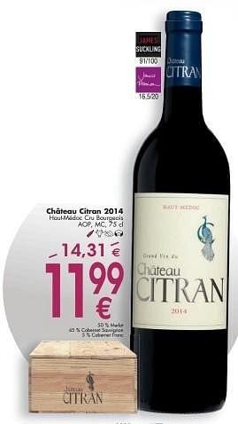 Promoties Château citran 2014 haut-médoc cru bourgeois - Rode wijnen - Geldig van 03/10/2016 tot 31/10/2016 bij Cora