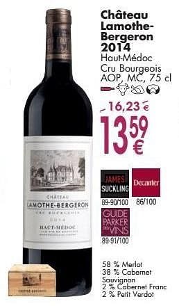 Promotions Château lamothe- bergeron 2014 haut-médoc cru bourgeois - Vins rouges - Valide de 03/10/2016 à 31/10/2016 chez Cora