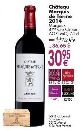 Promoties Château marquis de terme 2014 margaux cru classé - Rode wijnen - Geldig van 03/10/2016 tot 31/10/2016 bij Cora
