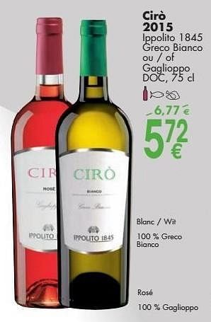 Promoties Cirò 2015 lppolito 1845 greco bianco - Witte wijnen - Geldig van 03/10/2016 tot 31/10/2016 bij Cora
