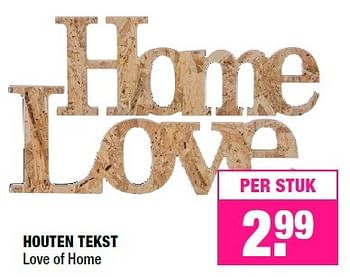Promotions Houten tekst love of home - Produit Maison - Big Bazar - Valide de 10/10/2016 à 23/10/2016 chez Big Bazar