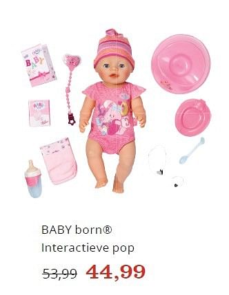 Promoties Baby born interactieve pop - Baby Born - Geldig van 07/10/2016 tot 03/11/2016 bij Bol.com