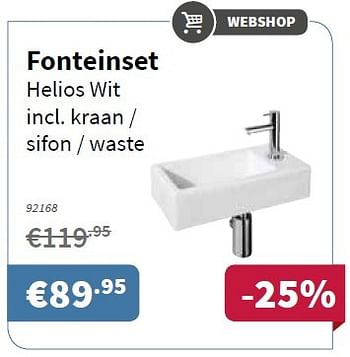 Promoties Fonteinset helios wit incl. kraan - sifon - waste - Huismerk - Cevo - Geldig van 06/10/2016 tot 19/10/2016 bij Cevo Market