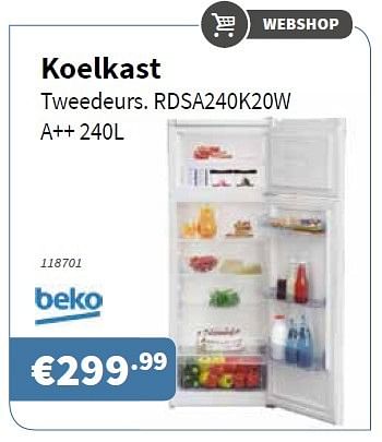 Promoties Beko koelkast tweedeurs. rdsa240k20w a++ 240l - Beko - Geldig van 06/10/2016 tot 19/10/2016 bij Cevo Market