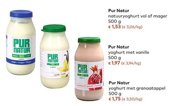 Promoties Pur natur natuuryoghurt vol of mager - Pur Natur - Geldig van 05/10/2016 tot 01/11/2016 bij Bioplanet