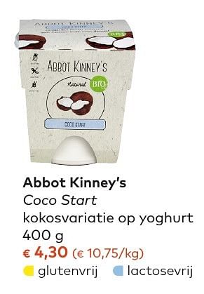 Promoties Abbot kinney`s coco start kokosvariatie op yoghurt - Abbot Kinney's  - Geldig van 05/10/2016 tot 01/11/2016 bij Bioplanet