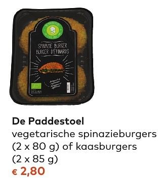 Promotions De paddestoel vegetarische spinazieburgers of kaasburgers - De Paddestoel - Valide de 05/10/2016 à 01/11/2016 chez Bioplanet