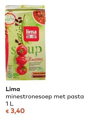 Promoties Lima minestronesoep met pasta - Lima - Geldig van 05/10/2016 tot 01/11/2016 bij Bioplanet