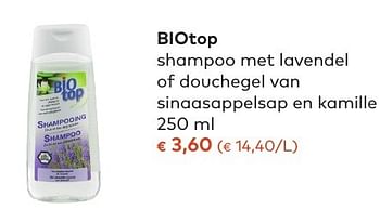 Promoties Biotop shampoo met lavendel of douchegel van sinaasappelsap en kamille - Biotop - Geldig van 05/10/2016 tot 01/11/2016 bij Bioplanet