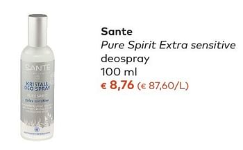 Promotions Sante pure spirit extra sensitive deospray - Sante - Valide de 05/10/2016 à 01/11/2016 chez Bioplanet