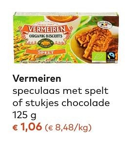 Promoties Vermeiren speculaas met spelt of stukjes chocolade - Vermeiren - Geldig van 05/10/2016 tot 01/11/2016 bij Bioplanet