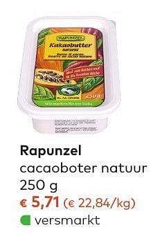 Promoties Rapunzel cacaoboter natuur - Rapunzel - Geldig van 05/10/2016 tot 01/11/2016 bij Bioplanet