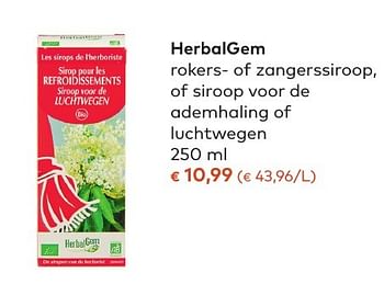 Promoties Herbalgem rokers- of zangerssiroop, of siroop voor de ademhaling of luchtwegen - HerbalGem - Geldig van 05/10/2016 tot 01/11/2016 bij Bioplanet