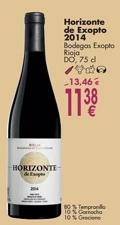 Promotions Horizonte de exopto 2014 bodegas exopto rioja - Vins rouges - Valide de 03/10/2016 à 31/10/2016 chez Cora