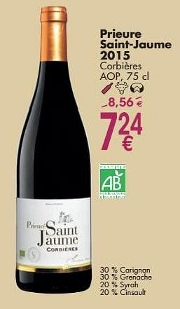 Promoties Prieure saint jaume 2015 corbières - Rode wijnen - Geldig van 03/10/2016 tot 31/10/2016 bij Cora